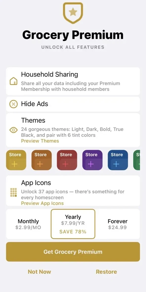 Grocery paywall screen