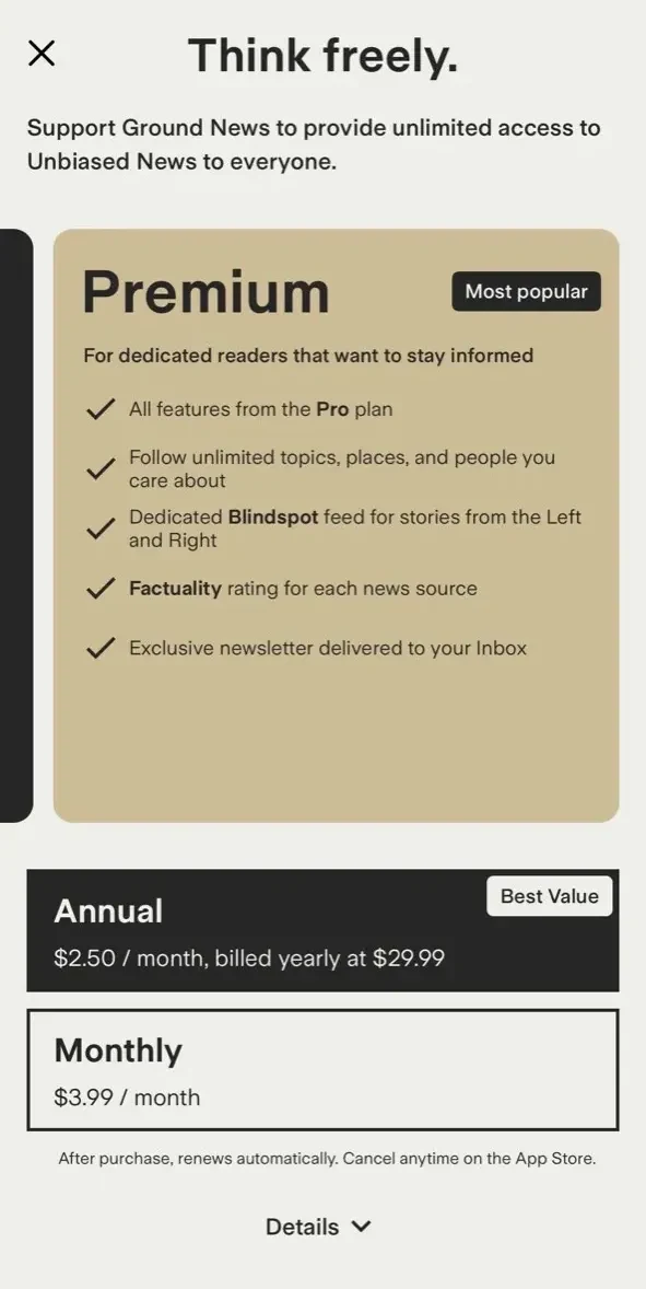Ground News paywall screen