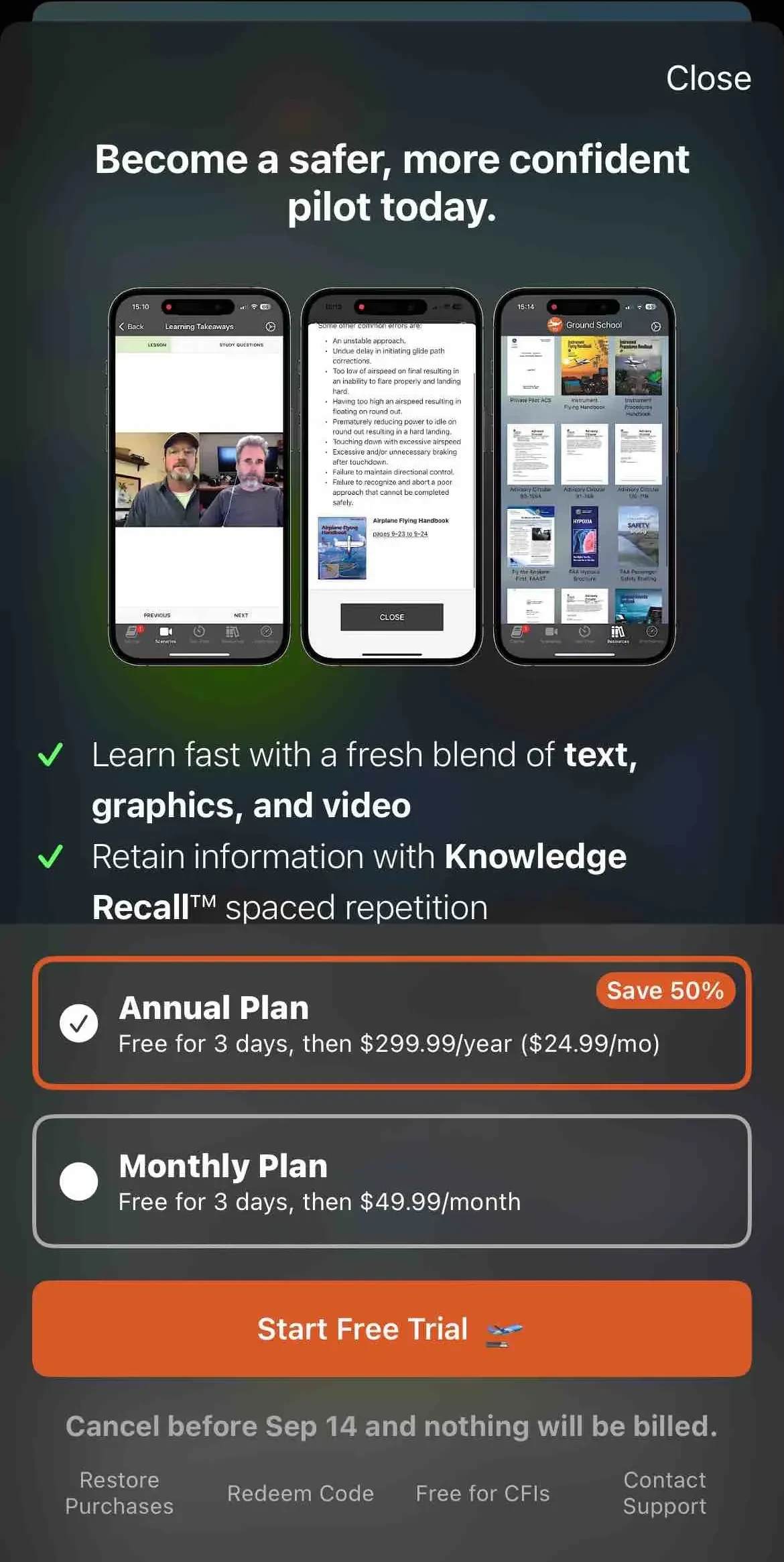 Ground School paywall screen