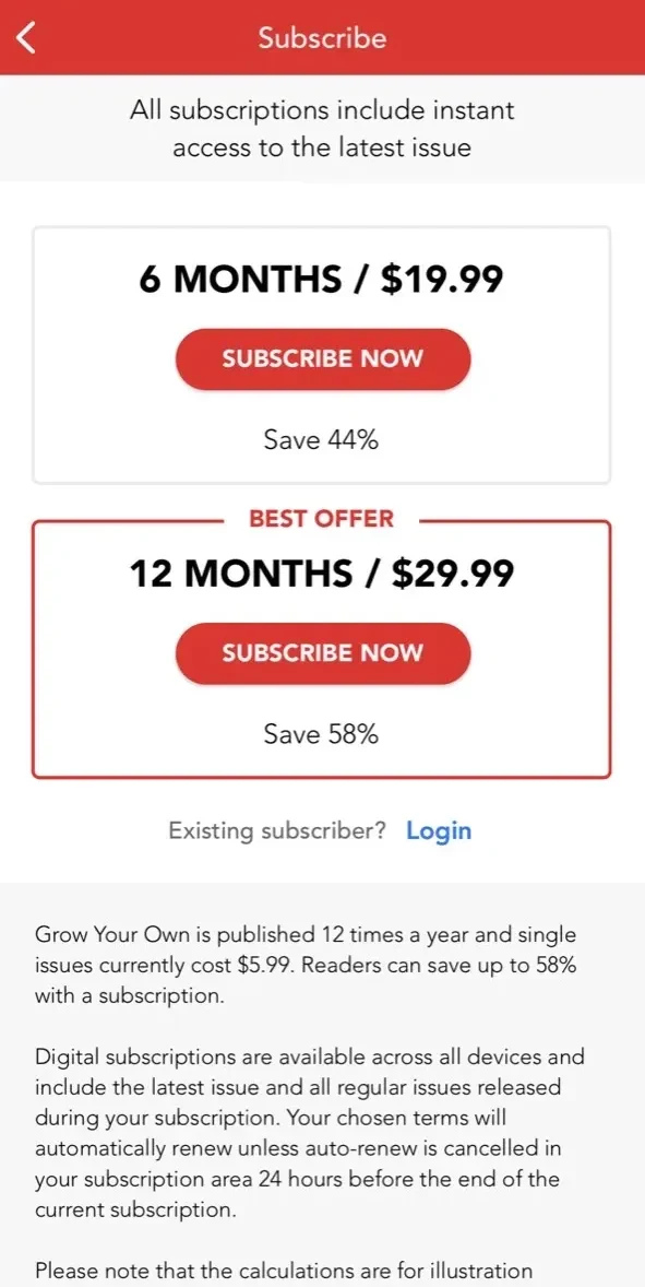 Grow Your Own Magazine paywall screen