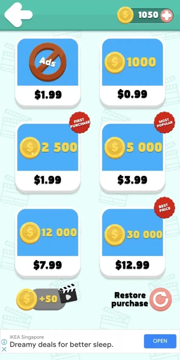 Guess the Movie paywall screen
