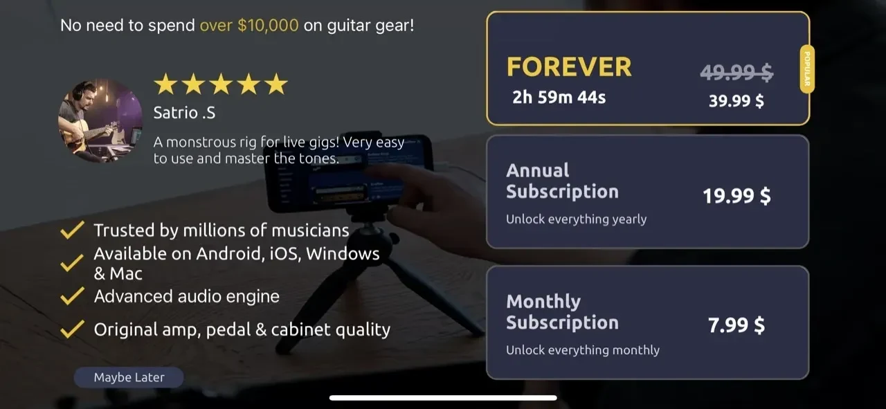 Guitar Amps paywall screen