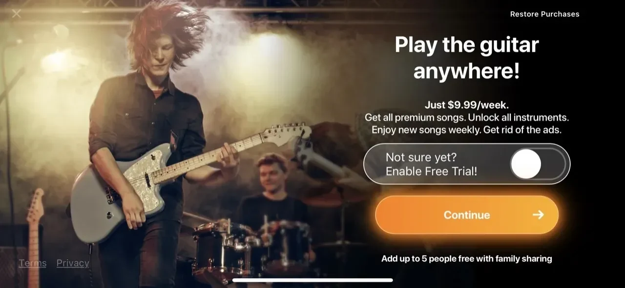 Guitar paywall screen