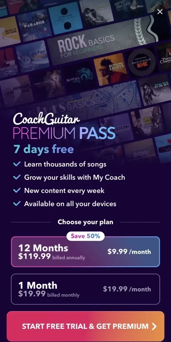 Guitar paywall screen