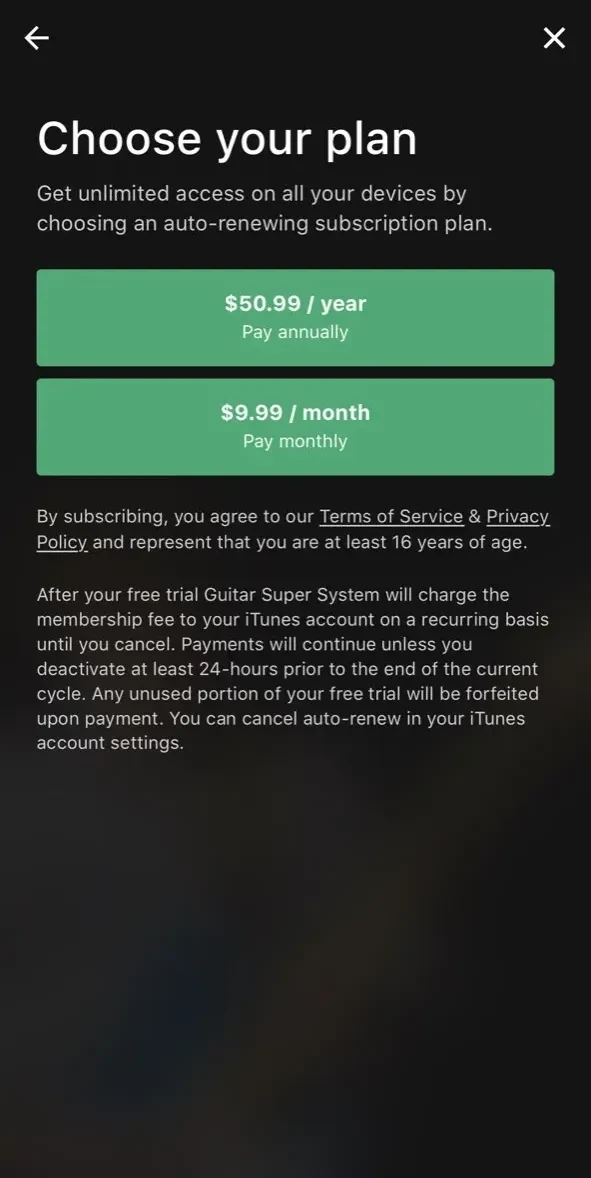 Guitar Super System paywall screen