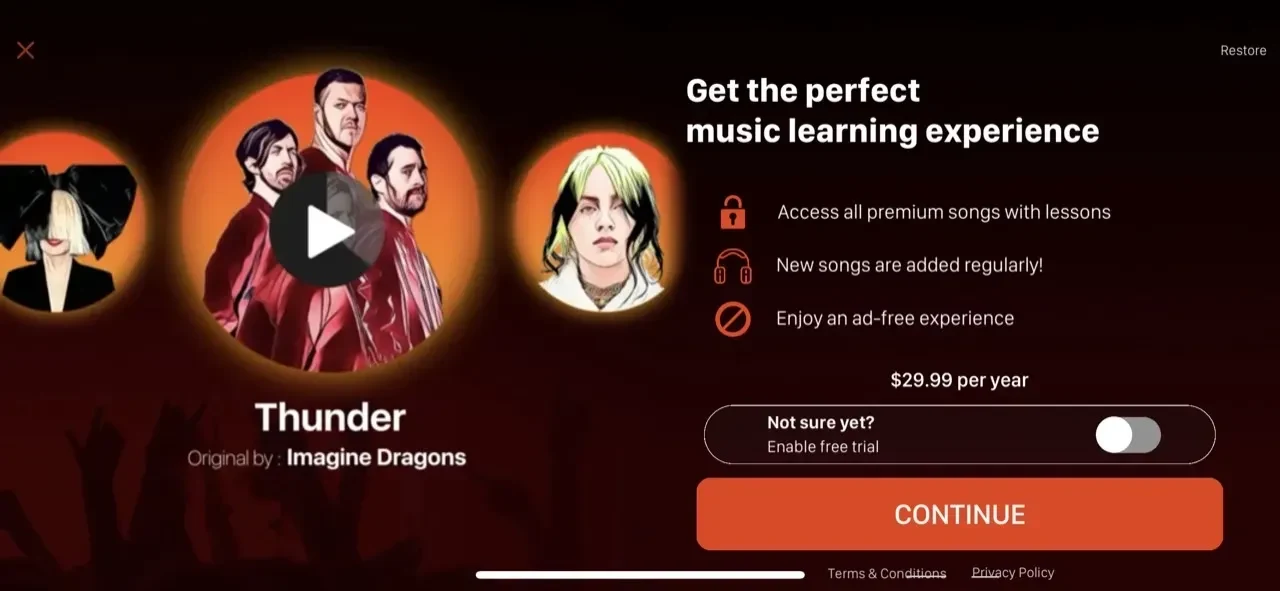 Guitar paywall screen