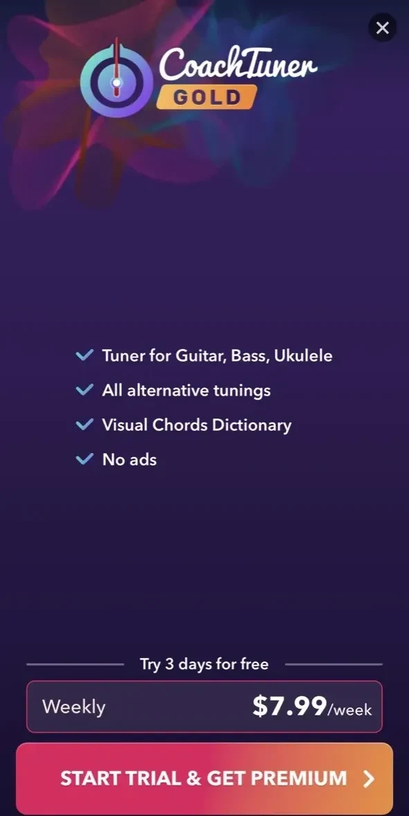 Guitar Tuner Easy tune chords paywall screen