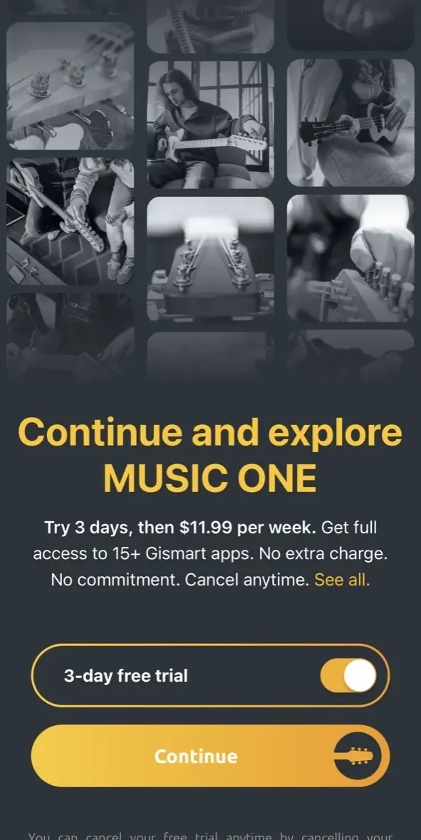 Guitar Tuner paywall screen
