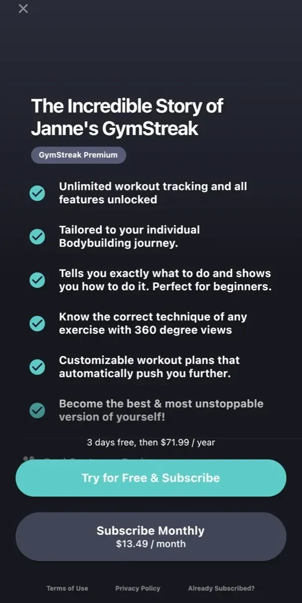 GymStreak paywall screen