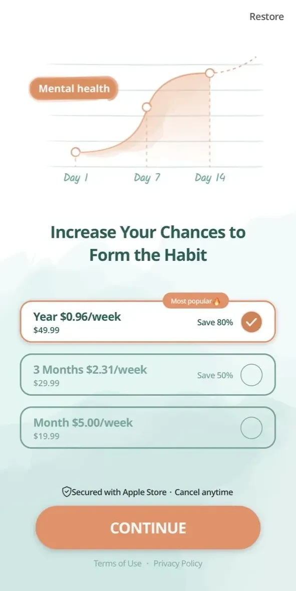 Habio paywall screen