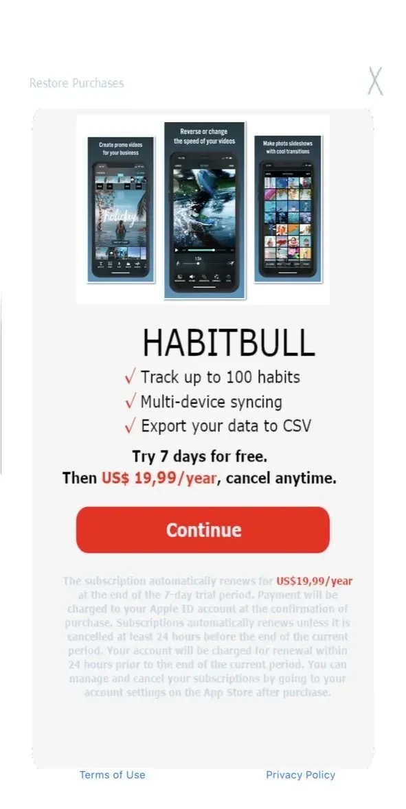 Habit-Bull paywall screen