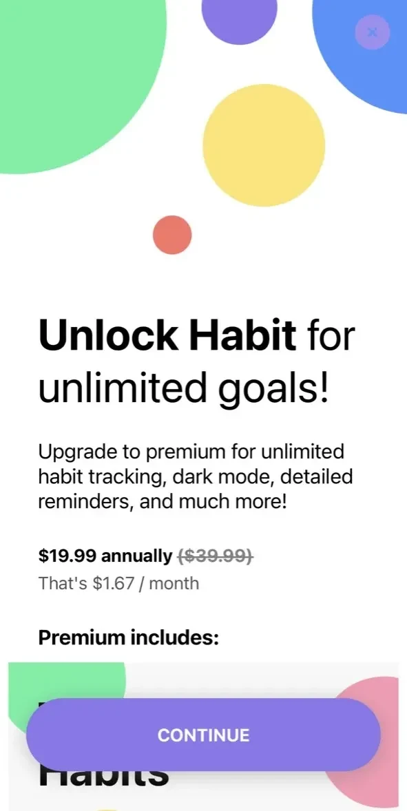 Habit paywall screen