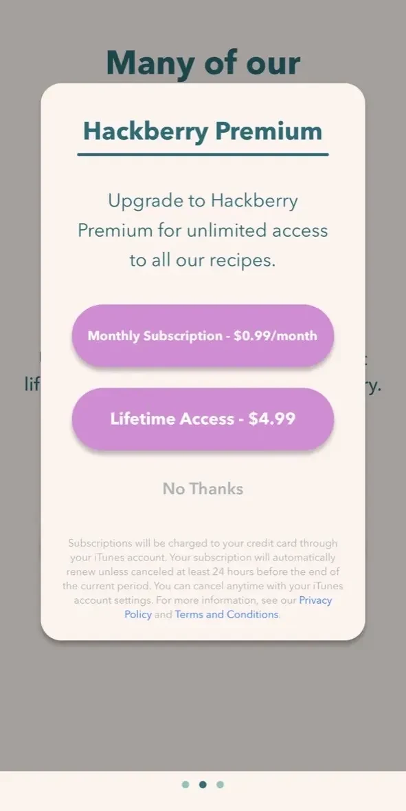 Vegan WFPB Recipes paywall screen