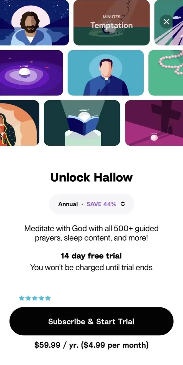 Hallow paywall screen