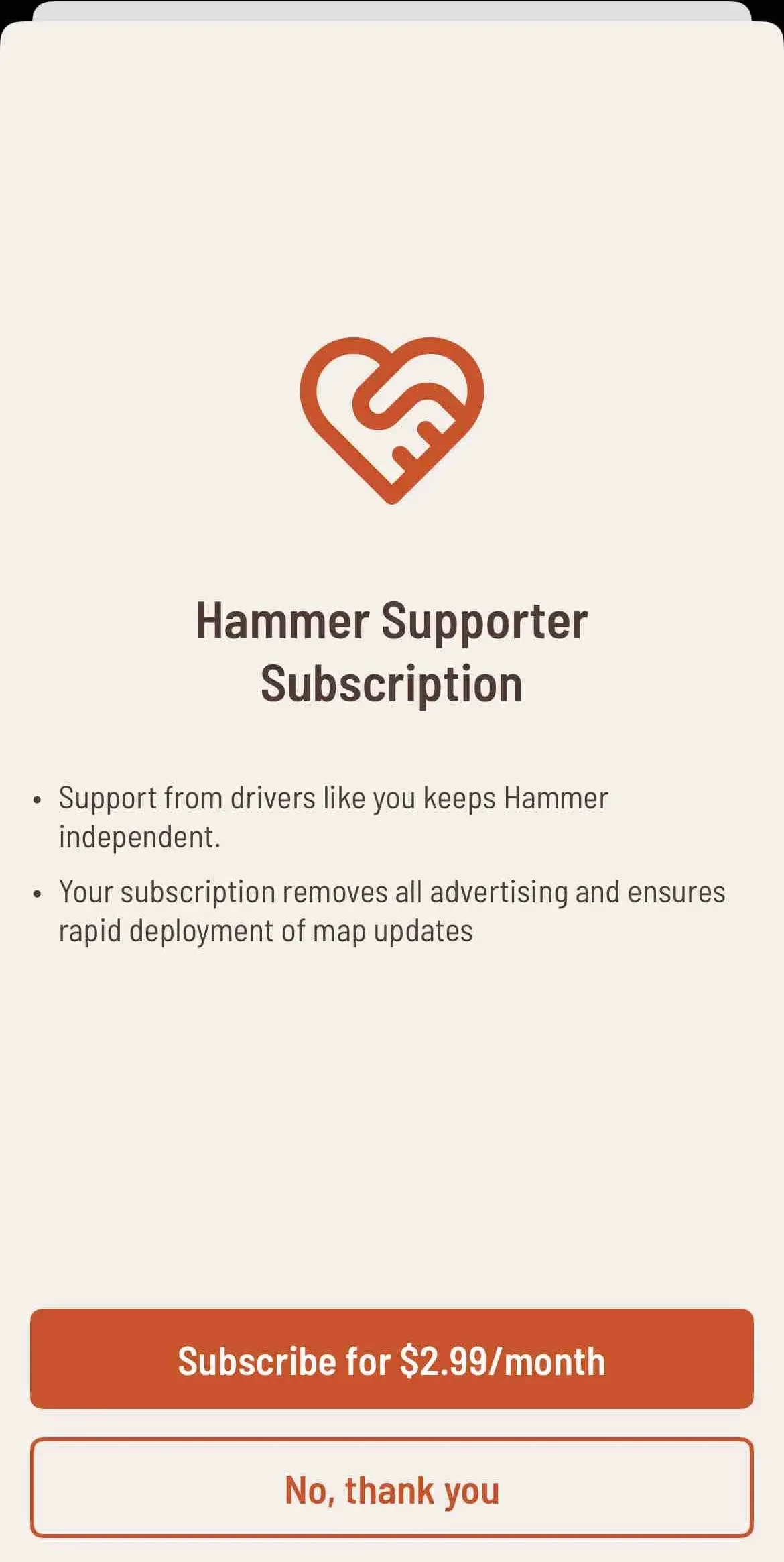Hammer paywall screen
