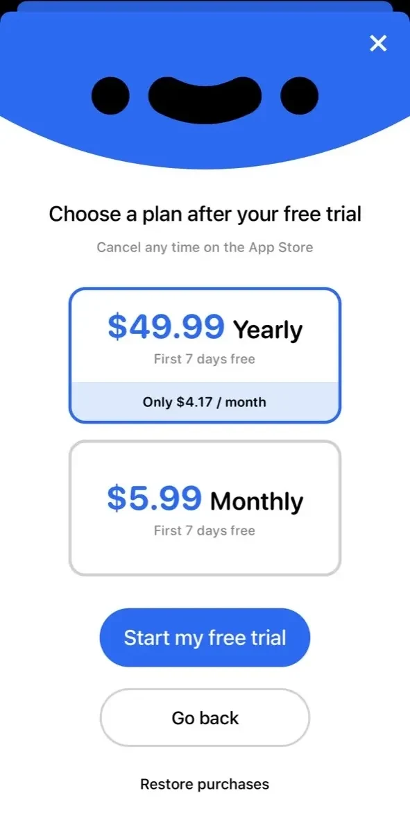Happy Bob paywall screen