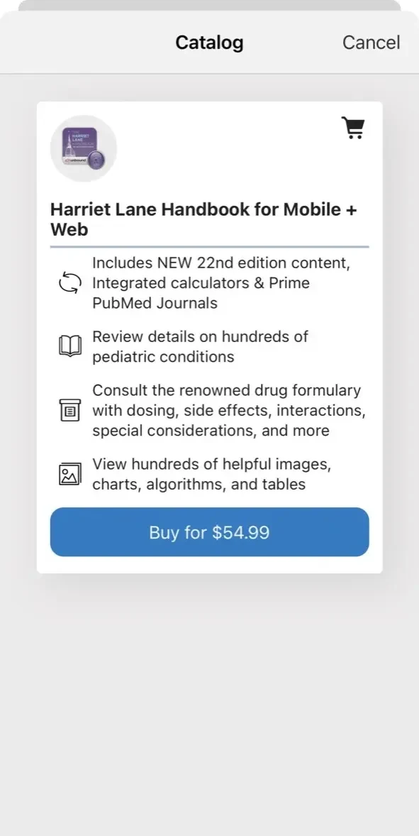 Harriet Lane Handbook paywall screen