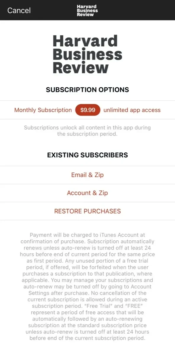 Harvard Business Review paywall screen