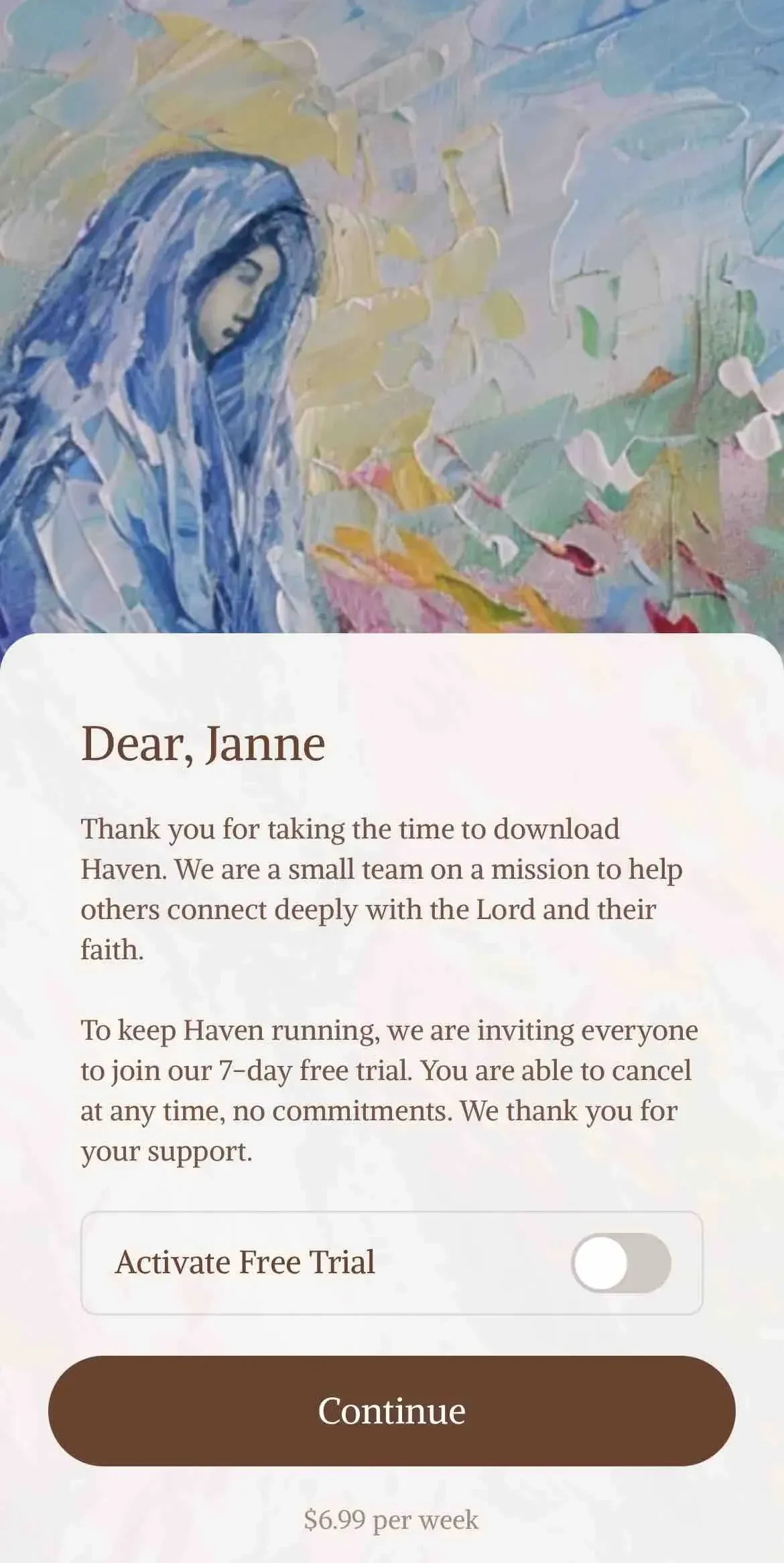 Haven paywall screen