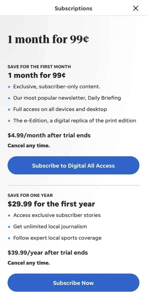 Hawk Central paywall screen