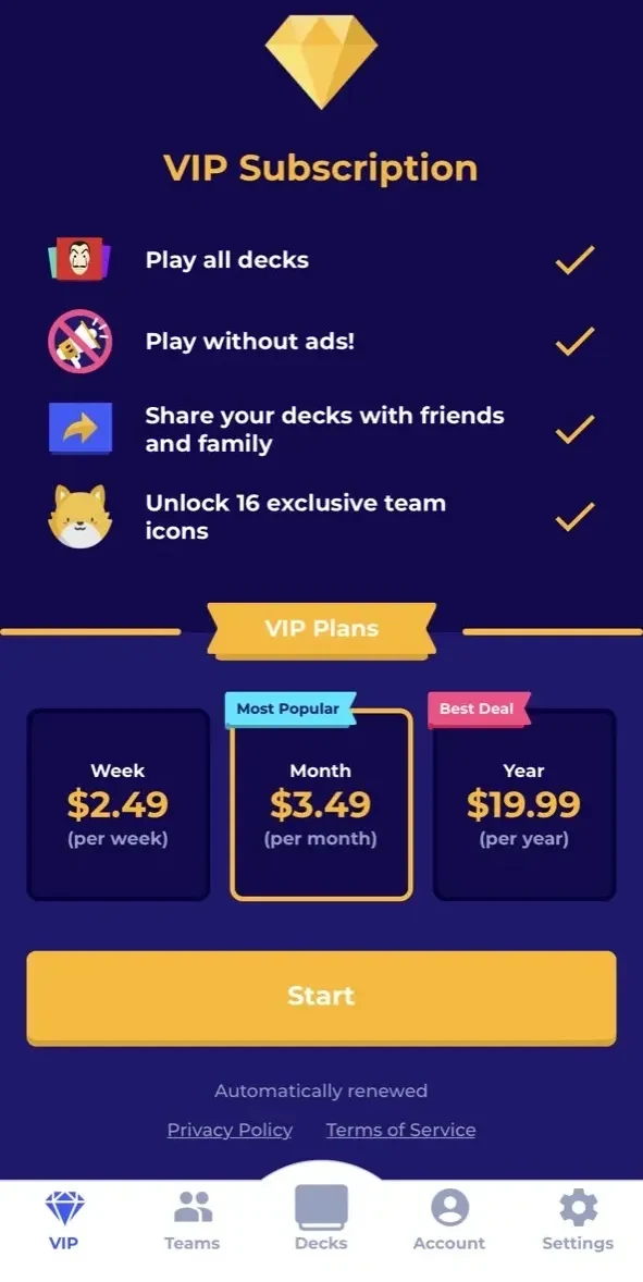 Charades & Headbands paywall screen