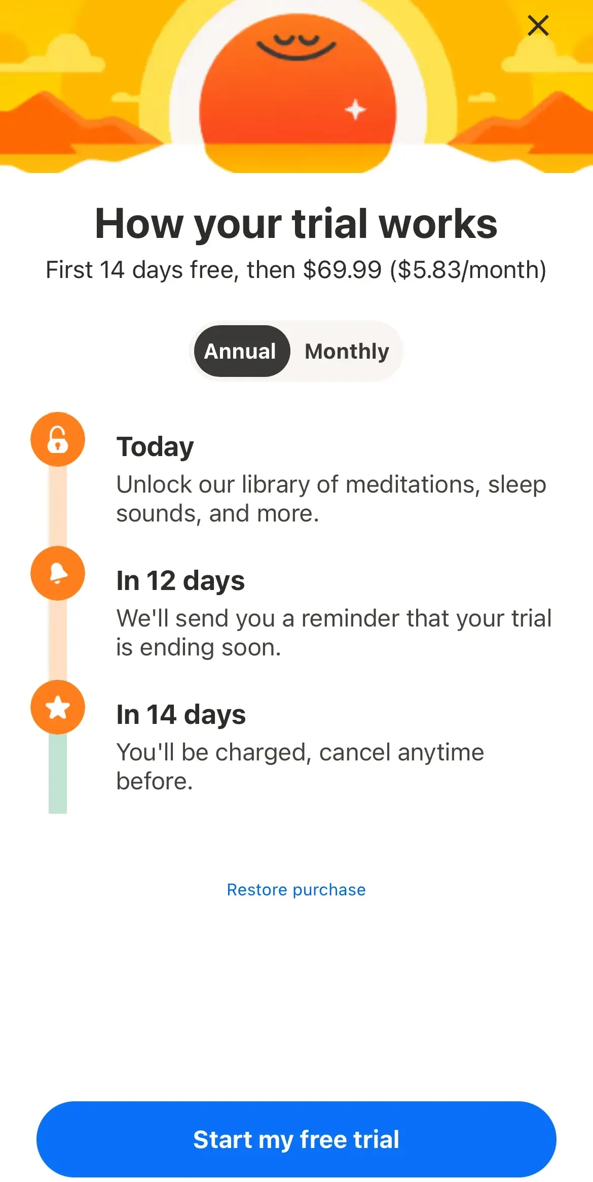 Headspace paywall screen