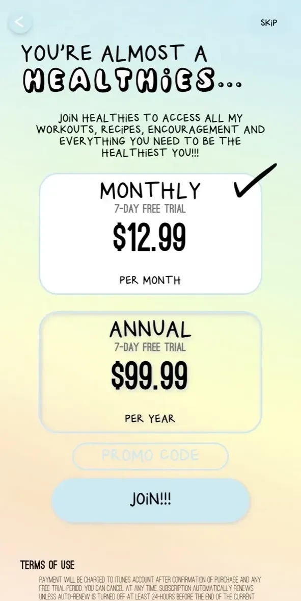 Healthies paywall screen