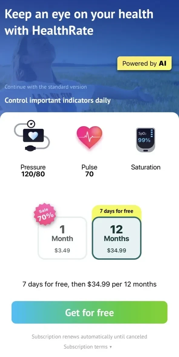 HealthRate paywall screen