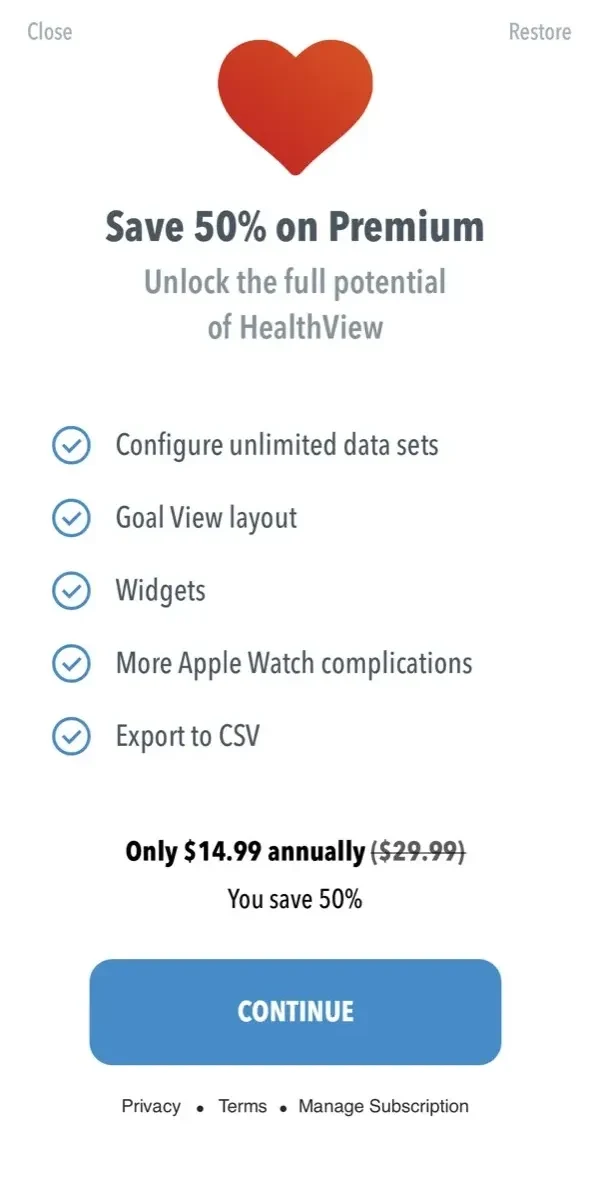 HealthView paywall screen
