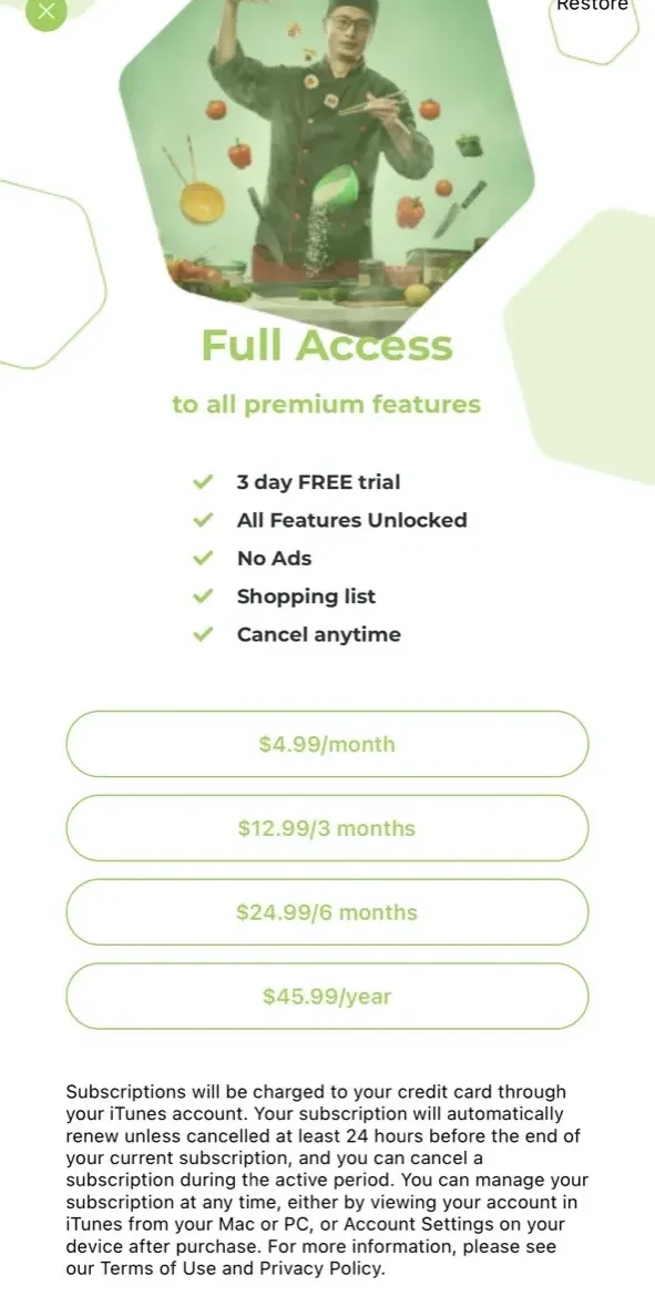 Healthy Food Meal Planner paywall screen