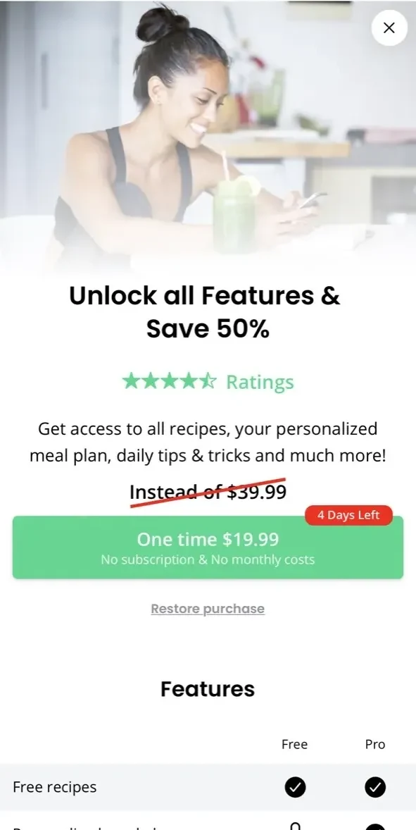 Healthy Recipes paywall screen