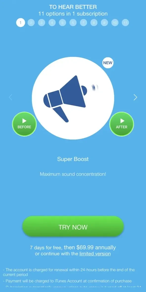 Hearing AID APP paywall screen