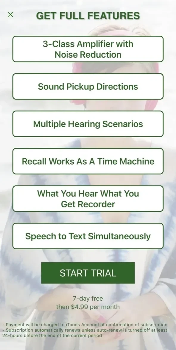 Hearing Aid paywall screen