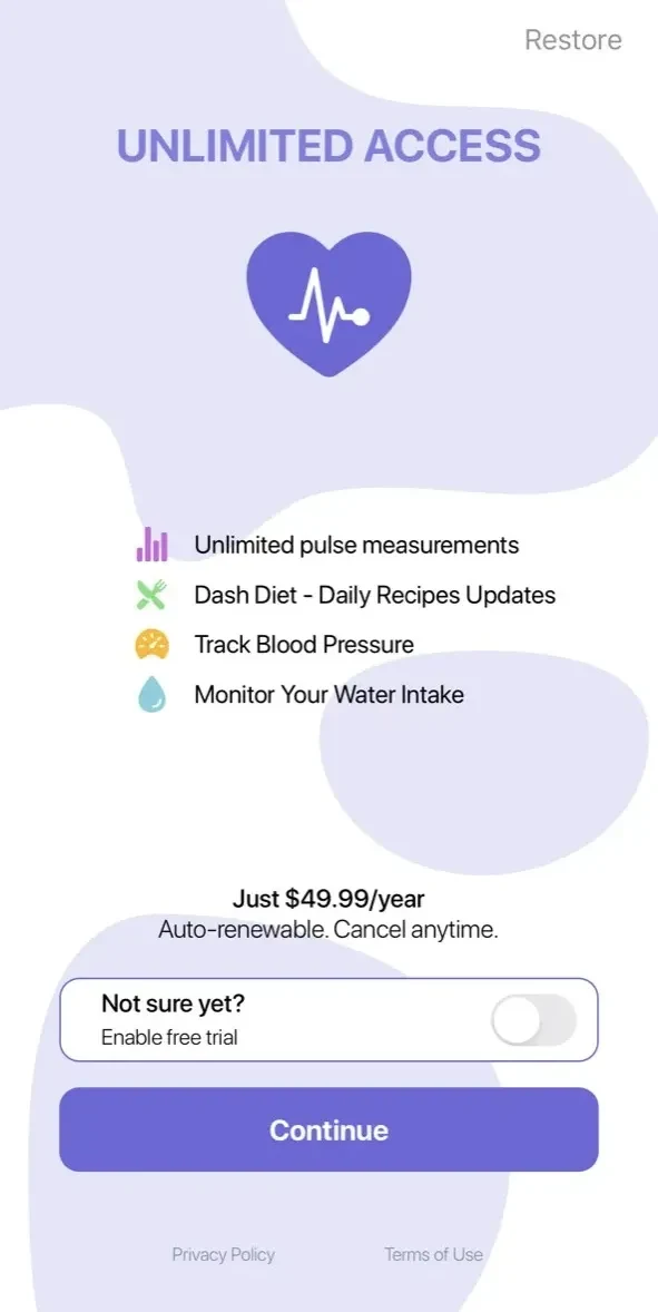 Heart Rate Monitor Track Pulse paywall screen