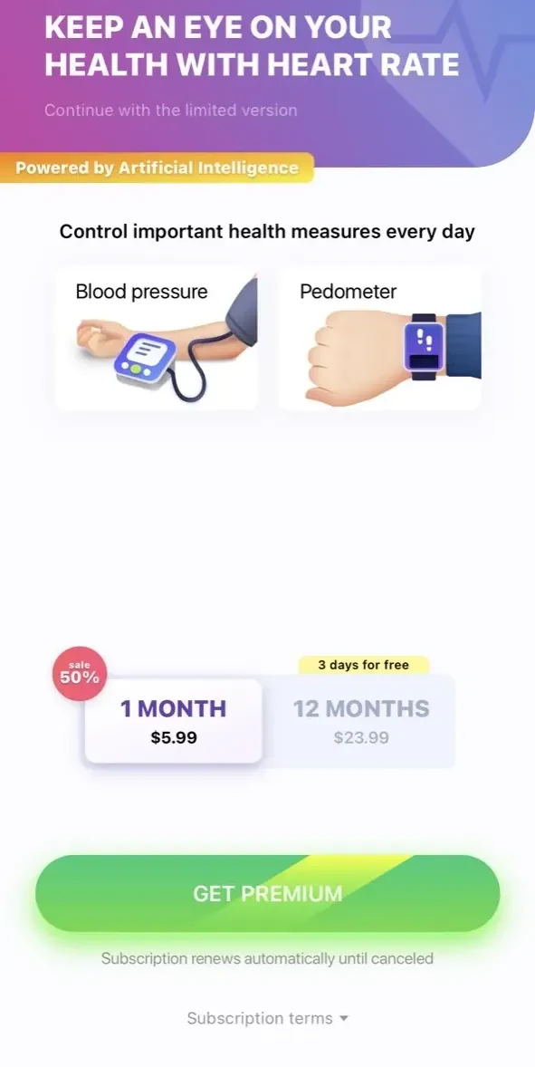 Heart Rate paywall screen