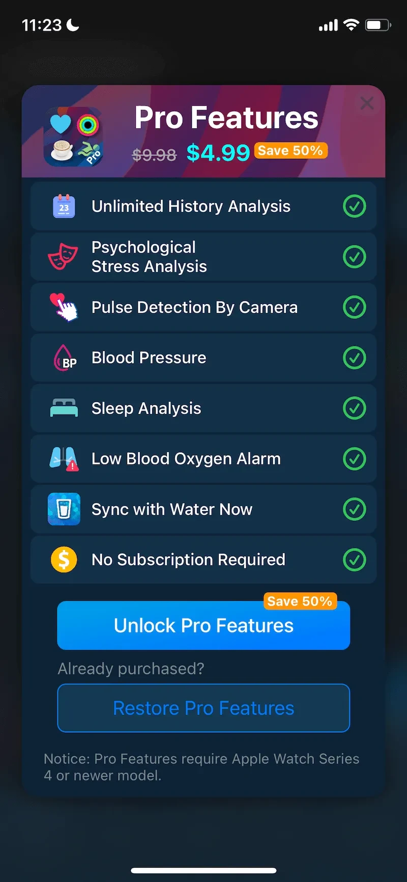 Hearty paywall screen