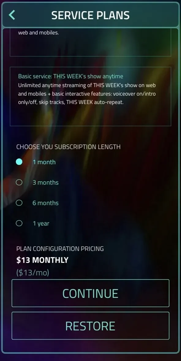 Hearts of Space paywall screen