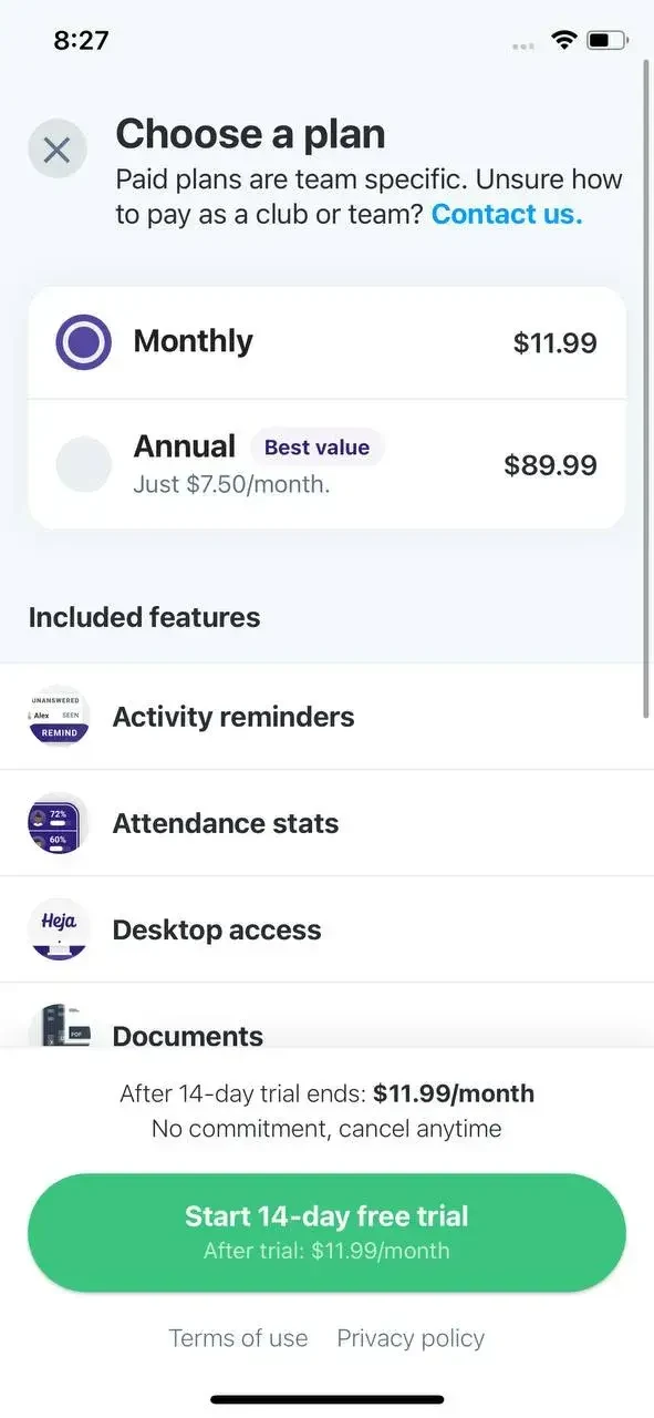 Heja paywall screen