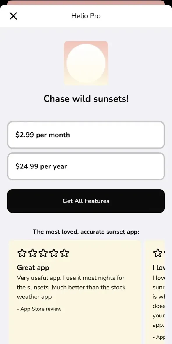Helio paywall screen
