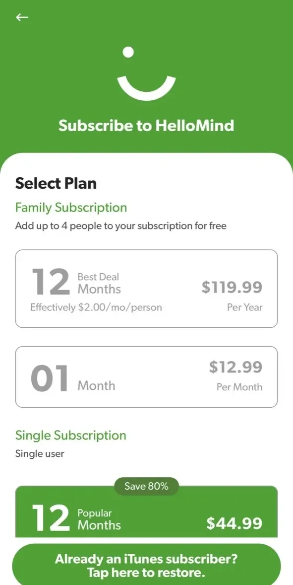HelloMind paywall screen