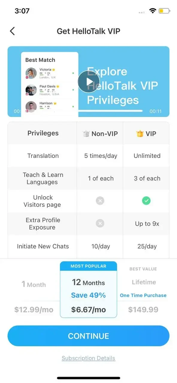 HelloTalk paywall screen
