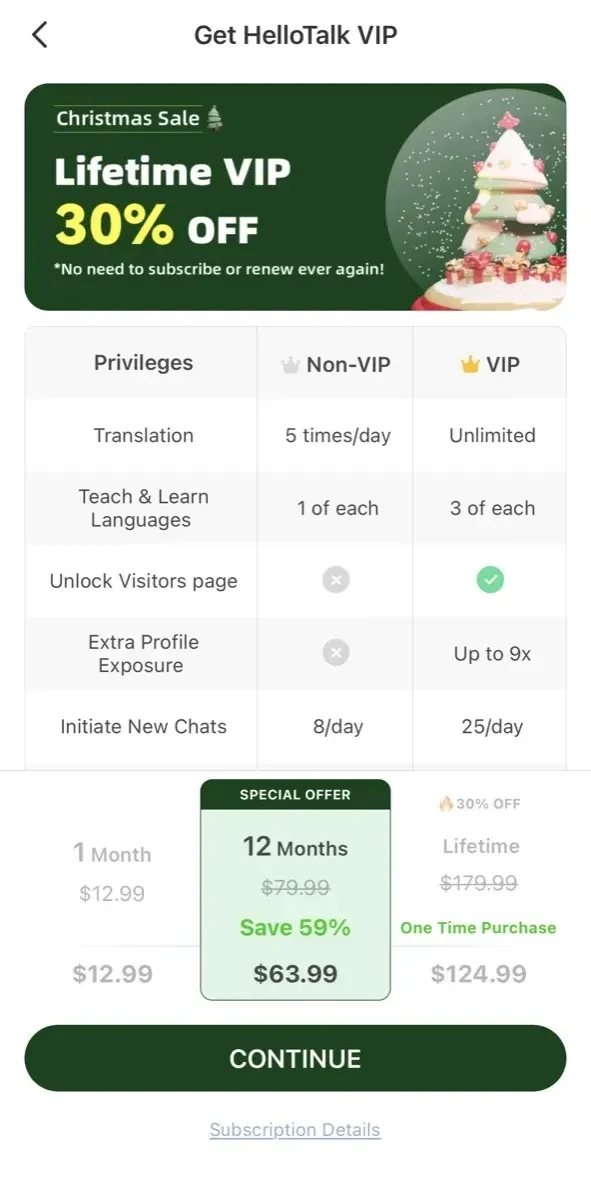 HelloTalk paywall screen