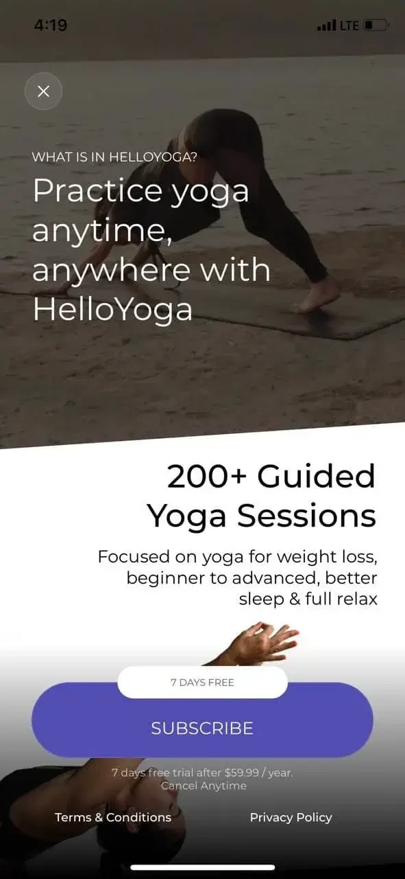 Meditopia Yoga paywall screen