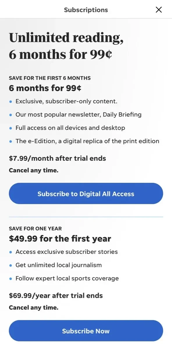 Journal paywall screen