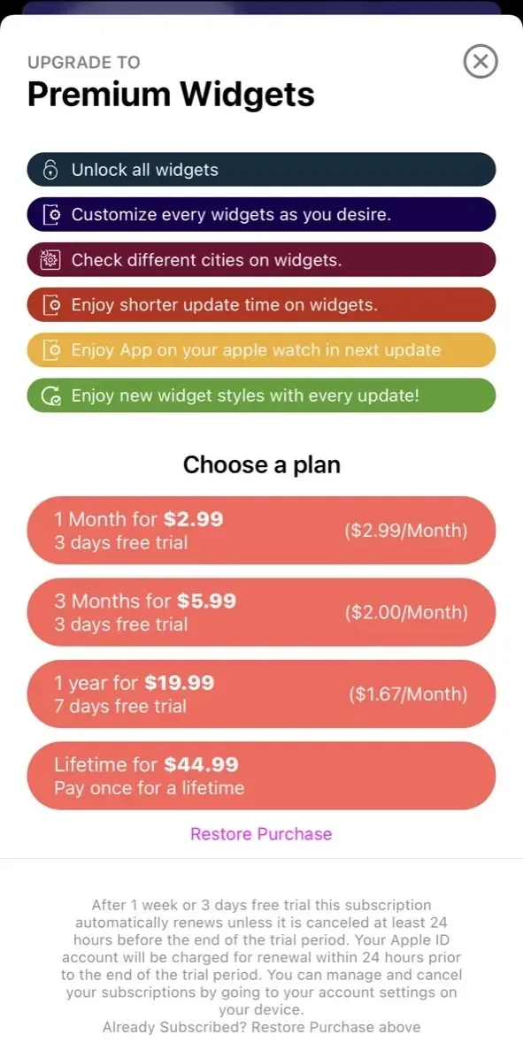 HeyWeather paywall screen