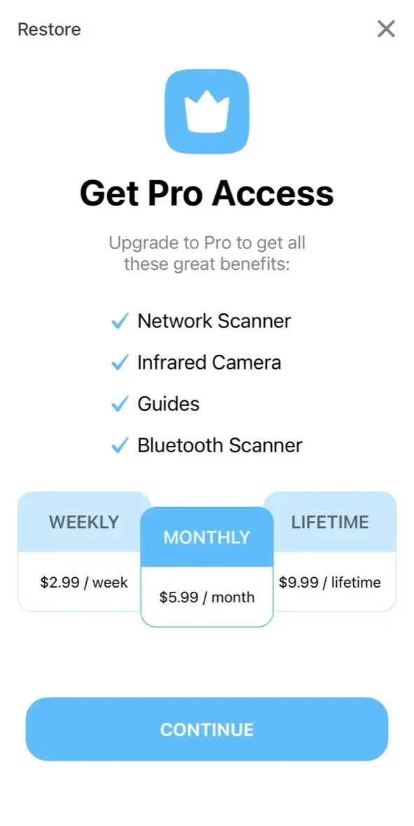 Hidden Spy Camera Finder Pro paywall screen