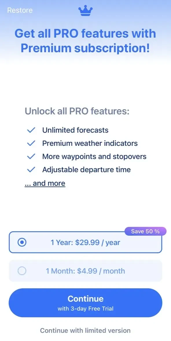 Highway Weather paywall screen