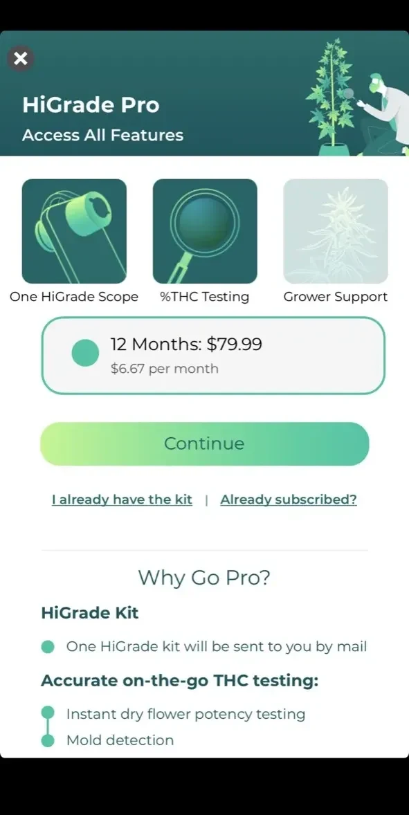 HiGrade paywall screen