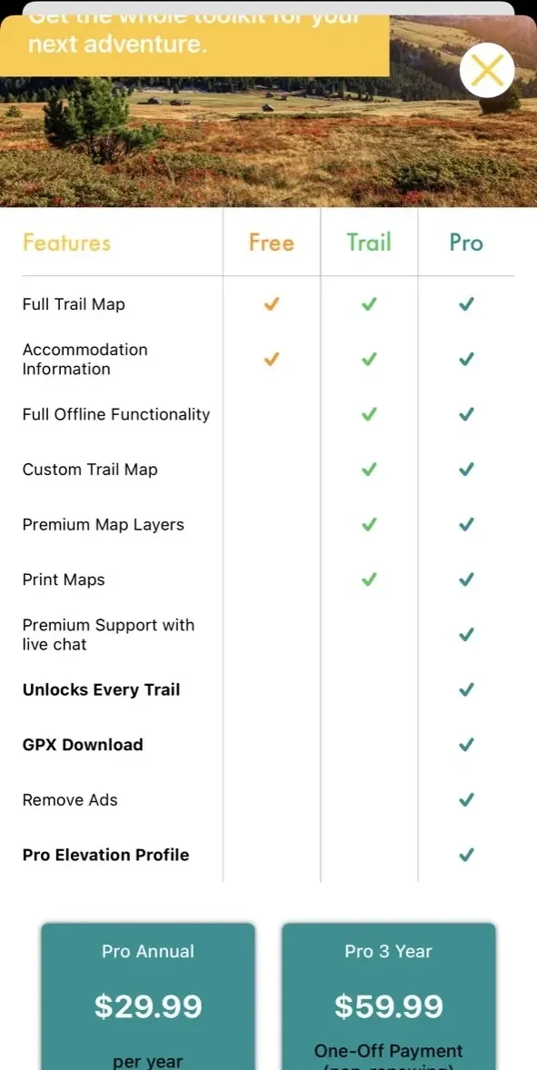 HiiKER paywall screen