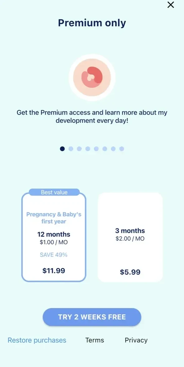 HiMommy Pregnancy Tracker App paywall screen